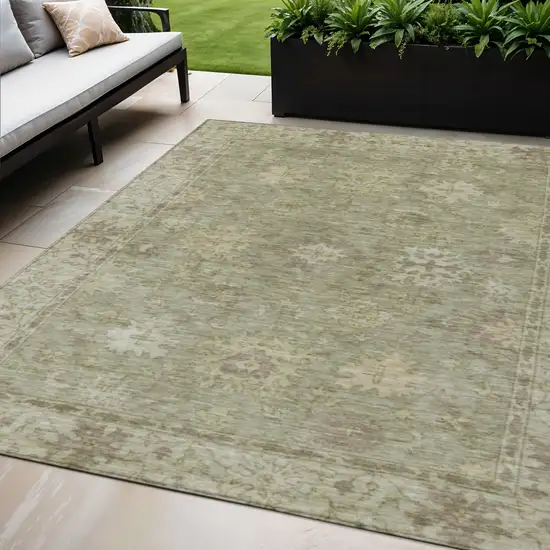 Sage And Beige Floral Washable Indoor Outdoor Area Rug Photo 2