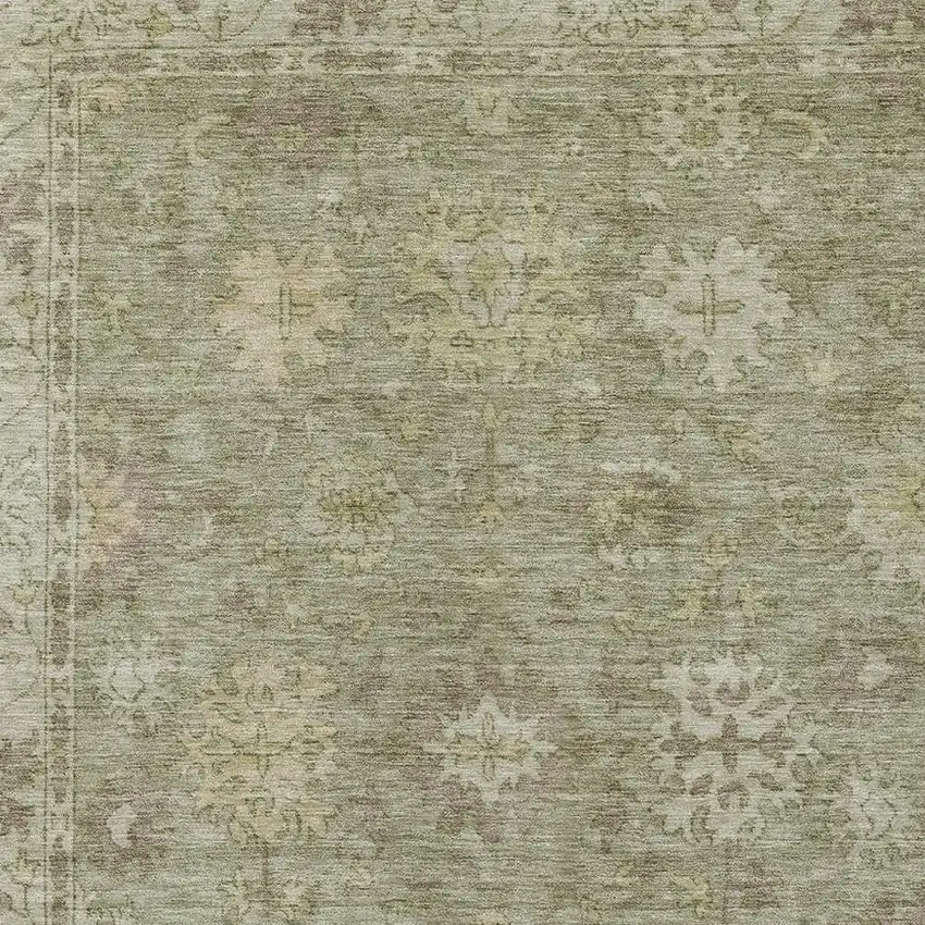 Sage And Beige Floral Washable Indoor Outdoor Area Rug Photo 7
