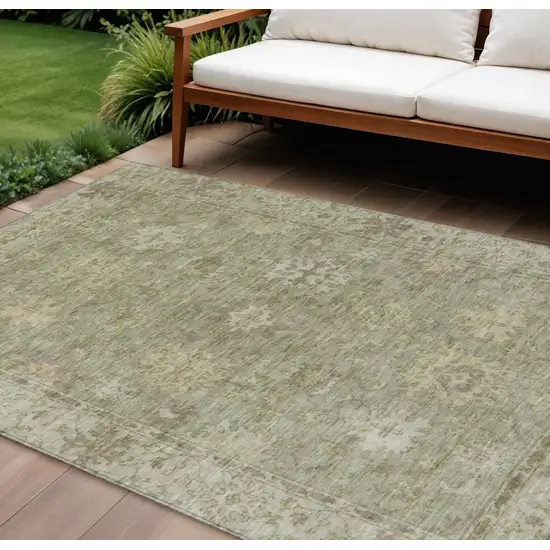 Sage And Beige Floral Washable Indoor Outdoor Area Rug Photo 2