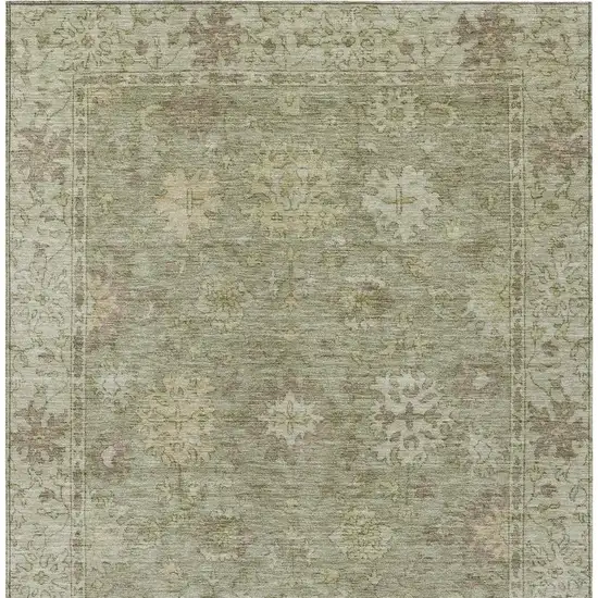 Sage And Beige Floral Washable Indoor Outdoor Area Rug Photo 8