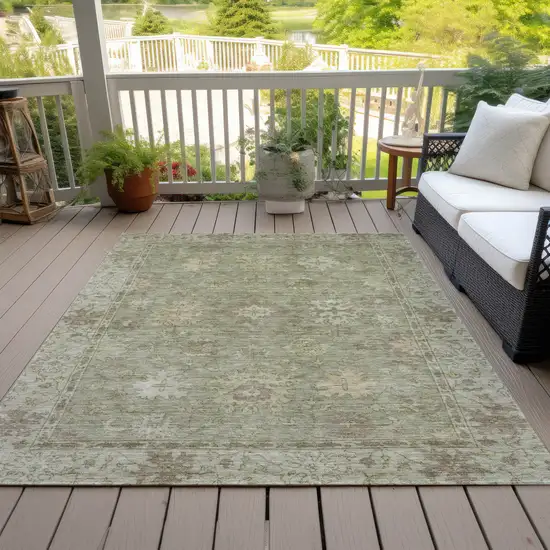 Sage And Beige Floral Washable Indoor Outdoor Area Rug Photo 9