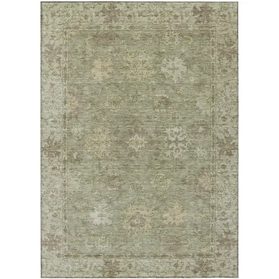 Sage And Beige Floral Washable Indoor Outdoor Area Rug Photo 1