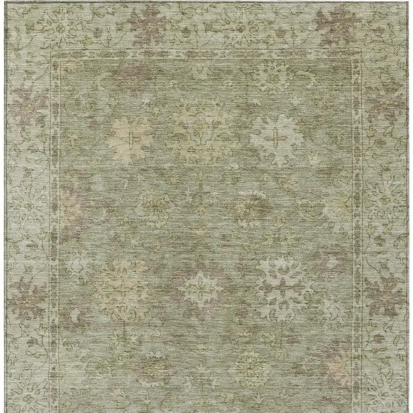 Sage And Beige Floral Washable Indoor Outdoor Area Rug Photo 3