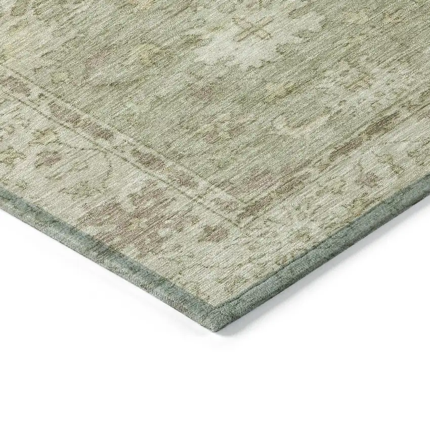 Sage And Beige Floral Washable Indoor Outdoor Area Rug Photo 6