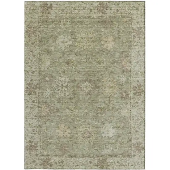 Sage And Beige Floral Washable Indoor Outdoor Area Rug Photo 3