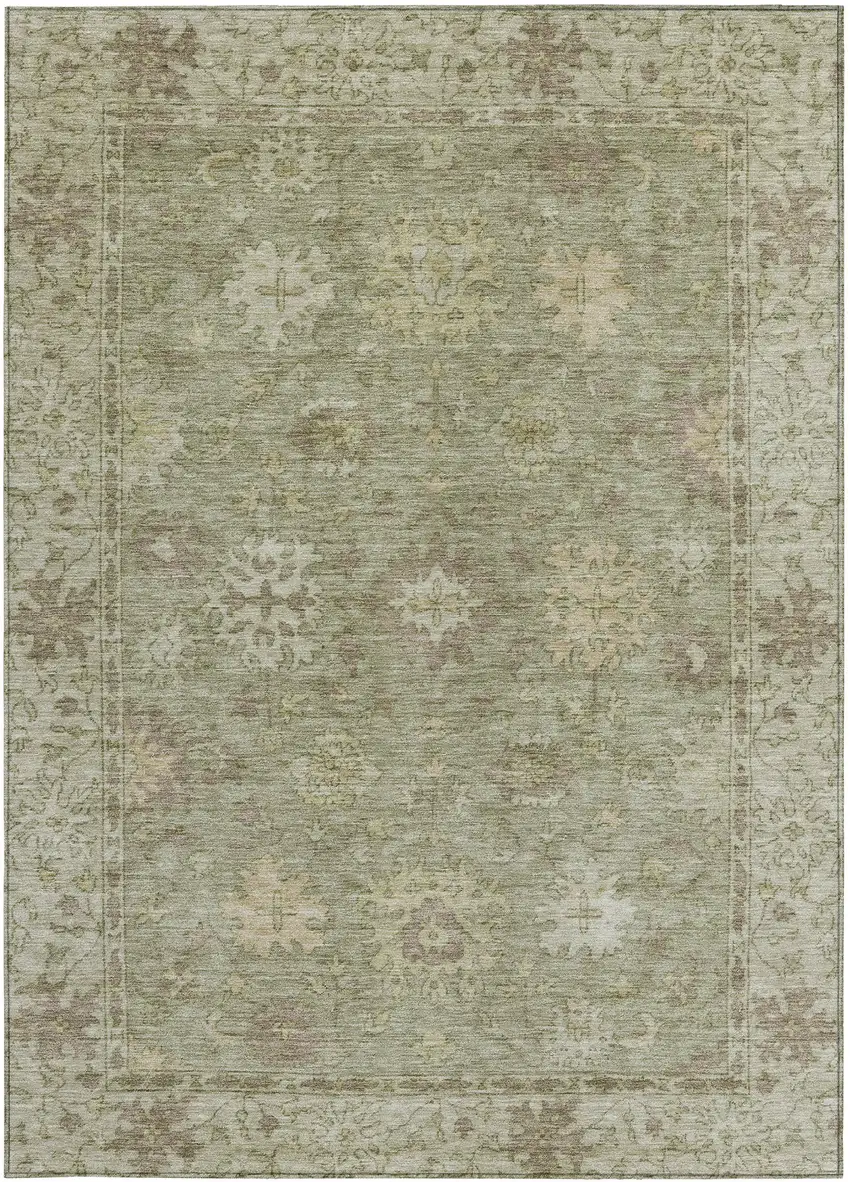 Sage And Beige Floral Washable Indoor Outdoor Area Rug Photo 3