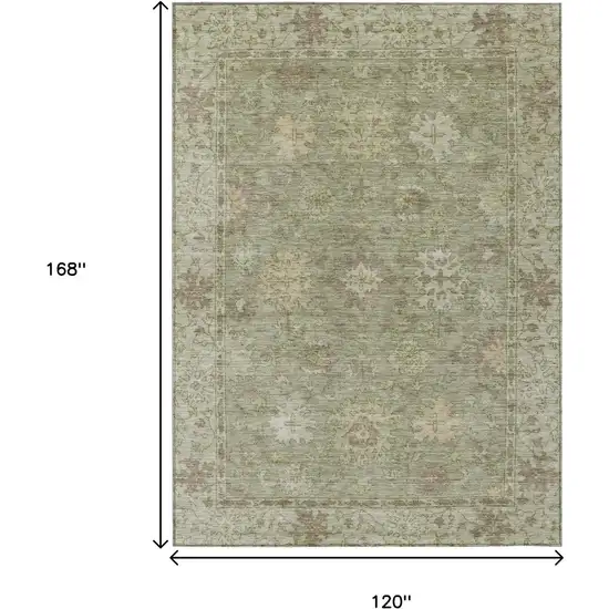 Sage And Beige Floral Washable Indoor Outdoor Area Rug Photo 8