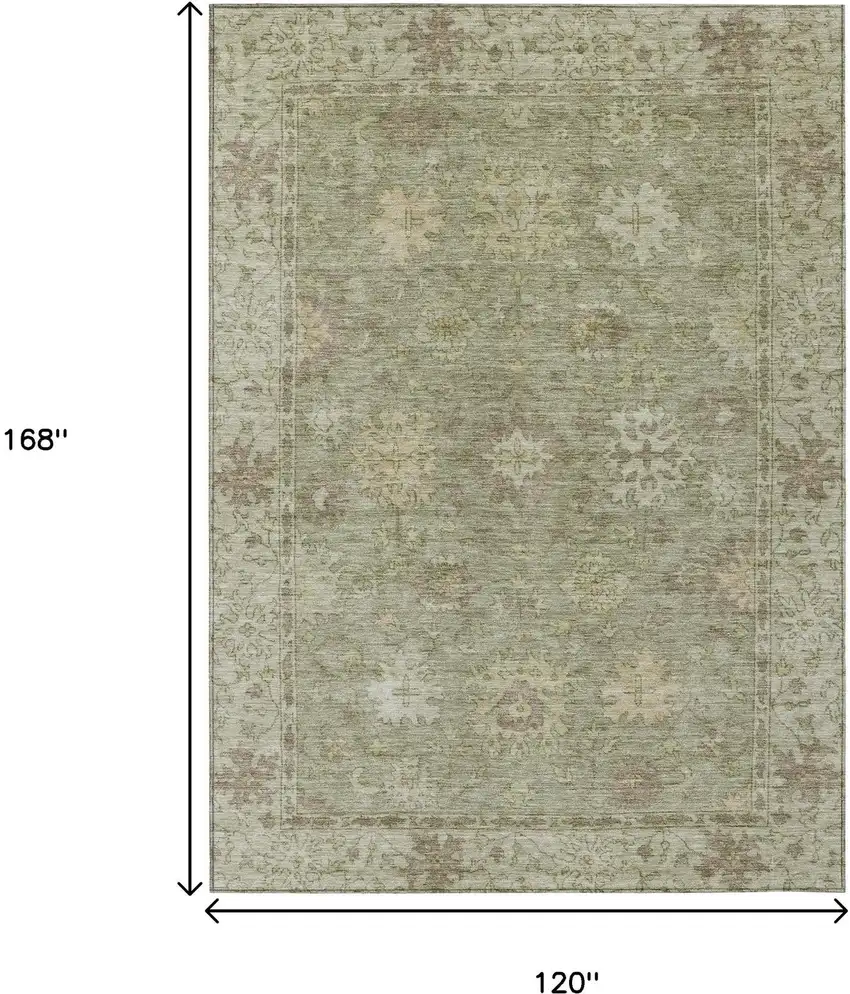 Sage And Beige Floral Washable Indoor Outdoor Area Rug Photo 8