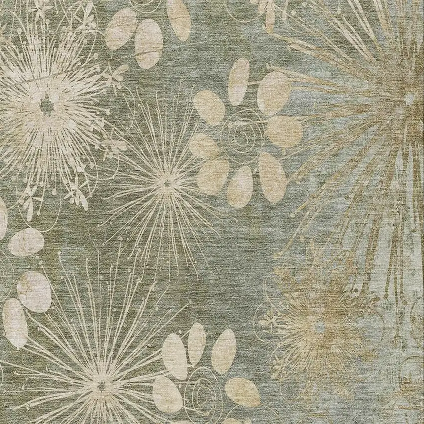 Sage And Beige Floral Washable Indoor Outdoor Area Rug Photo 5