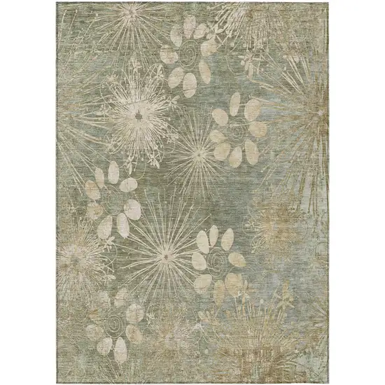 Sage And Beige Floral Washable Indoor Outdoor Area Rug Photo 2