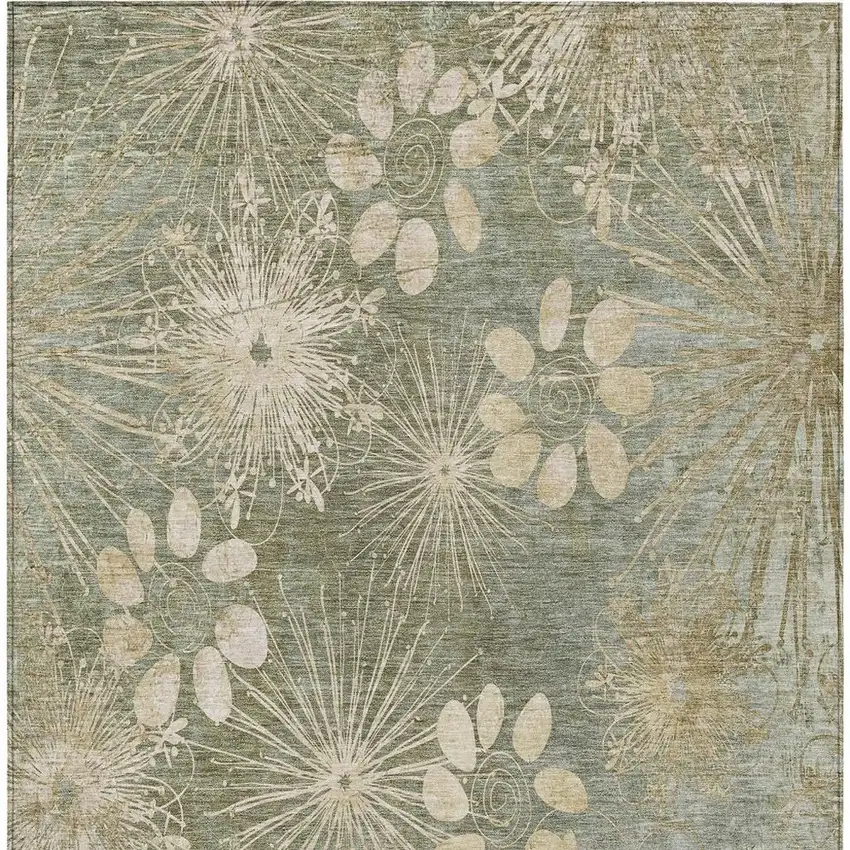Sage And Beige Floral Washable Indoor Outdoor Area Rug Photo 4