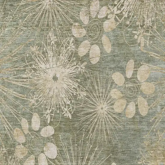 Sage And Beige Floral Washable Indoor Outdoor Area Rug Photo 6