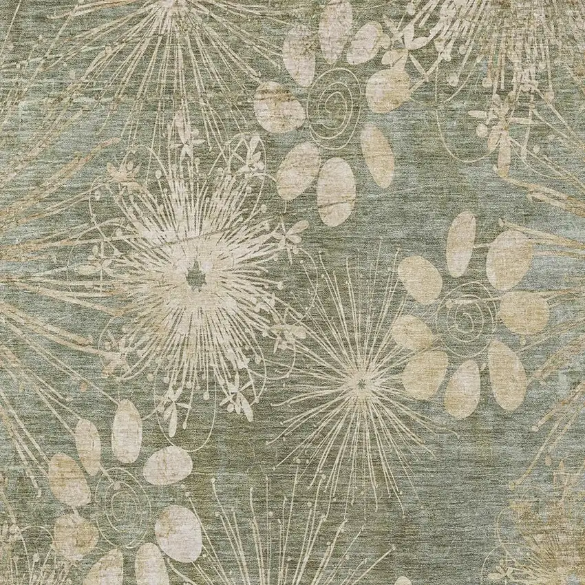 Sage And Beige Floral Washable Indoor Outdoor Area Rug Photo 6