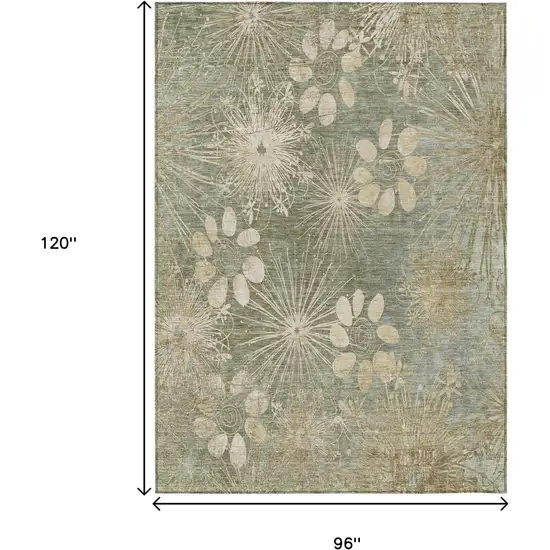 Sage And Beige Floral Washable Indoor Outdoor Area Rug Photo 3