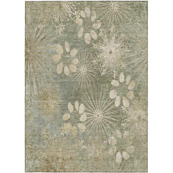 Sage And Beige Floral Washable Indoor Outdoor Area Rug Photo 5