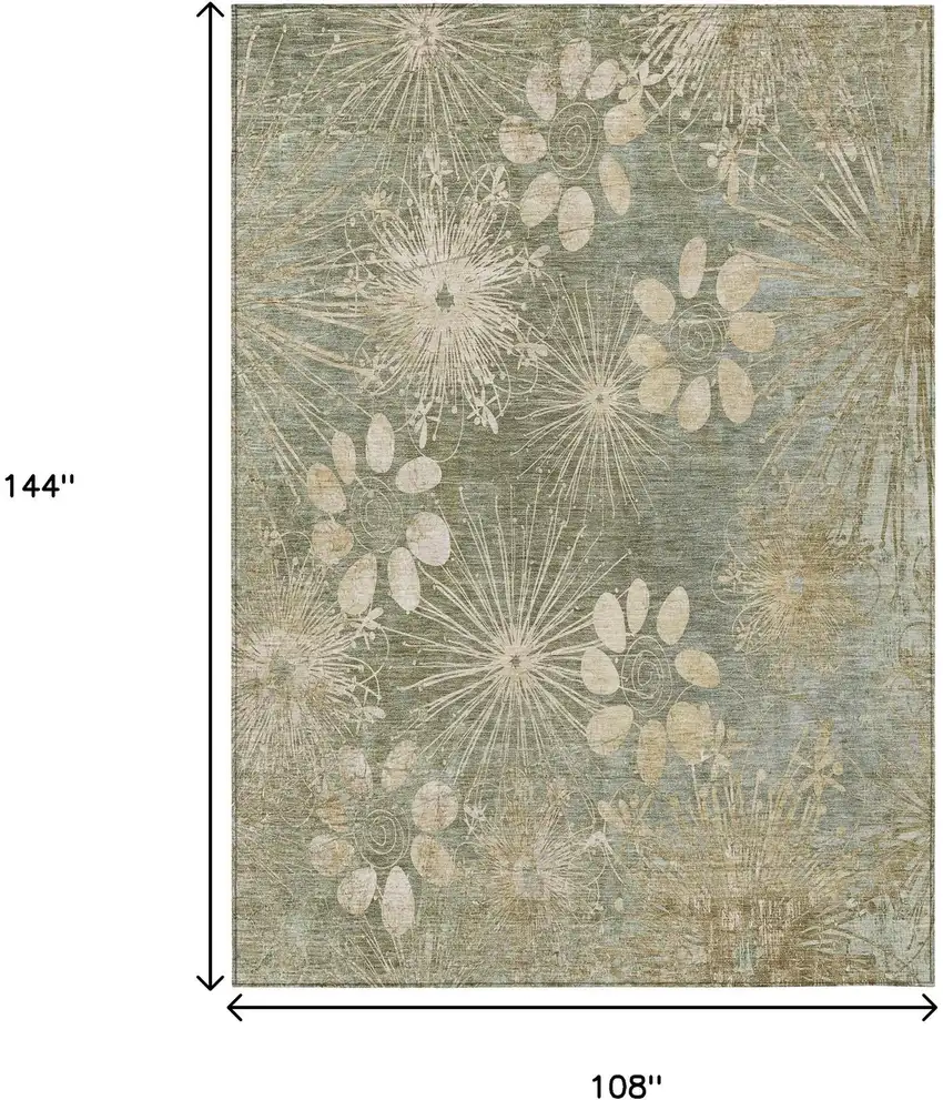 Sage And Beige Floral Washable Indoor Outdoor Area Rug Photo 3