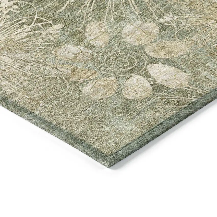 Sage And Beige Floral Washable Indoor Outdoor Area Rug Photo 6