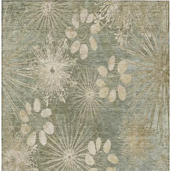 Sage And Beige Floral Washable Indoor Outdoor Area Rug Photo 4