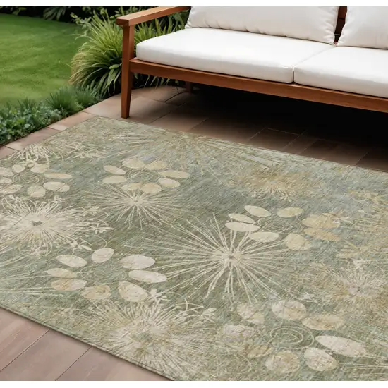 Sage And Beige Floral Washable Indoor Outdoor Area Rug Photo 1