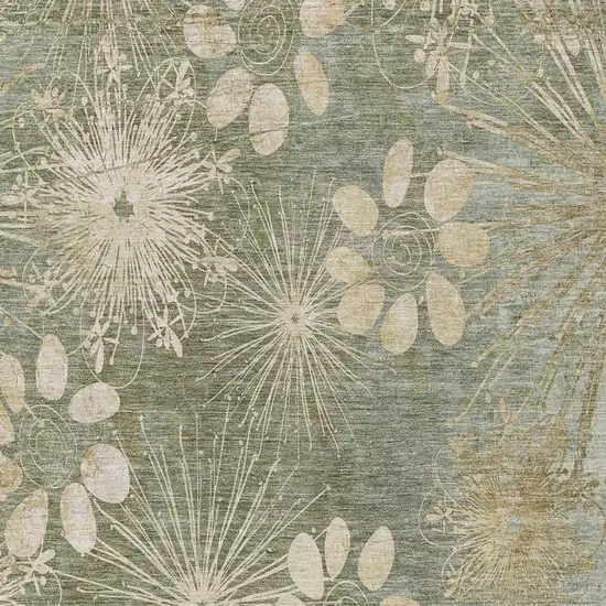 Sage And Beige Floral Washable Indoor Outdoor Area Rug Photo 5