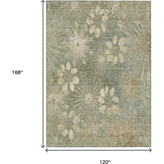 Sage And Beige Floral Washable Indoor Outdoor Area Rug Photo 3