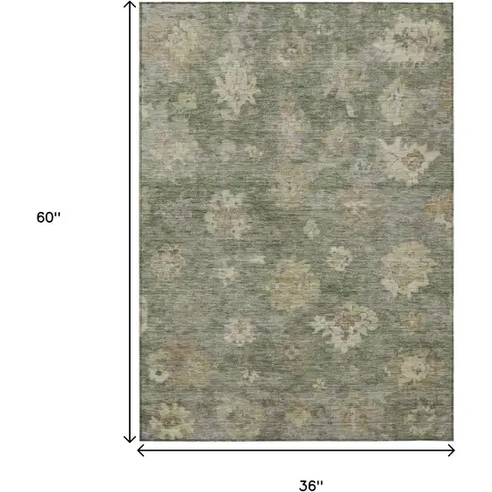 Sage And Beige Floral Washable Indoor Outdoor Area Rug Photo 3