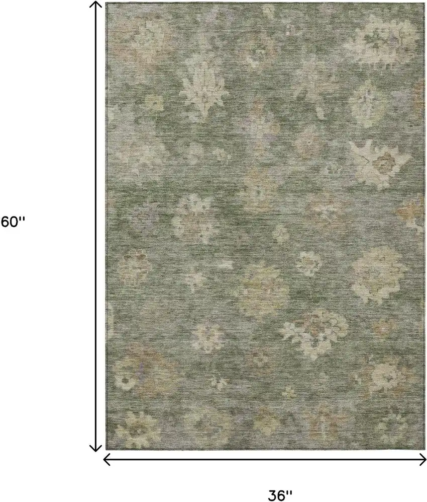 Sage And Beige Floral Washable Indoor Outdoor Area Rug Photo 3