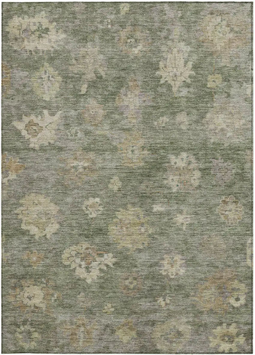 Sage And Beige Floral Washable Indoor Outdoor Area Rug Photo 4