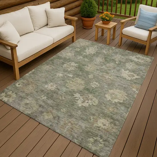 Sage And Beige Floral Washable Indoor Outdoor Area Rug Photo 9