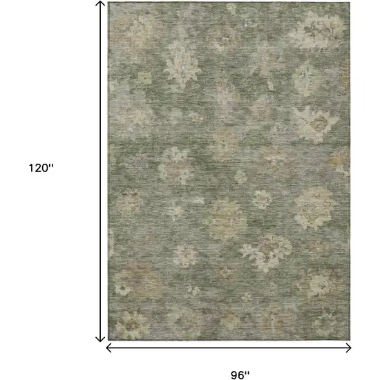 Sage And Beige Floral Washable Indoor Outdoor Area Rug Photo 3