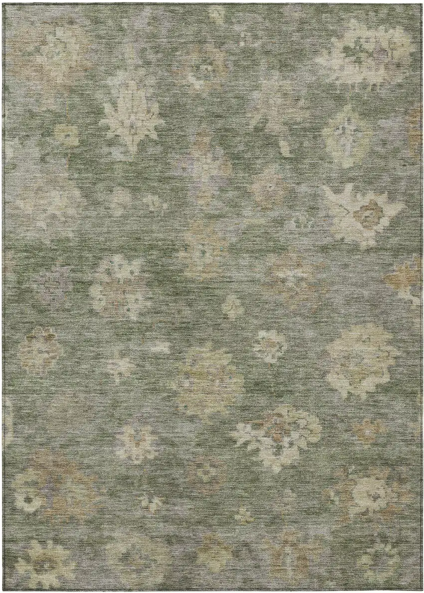 Sage And Beige Floral Washable Indoor Outdoor Area Rug Photo 2