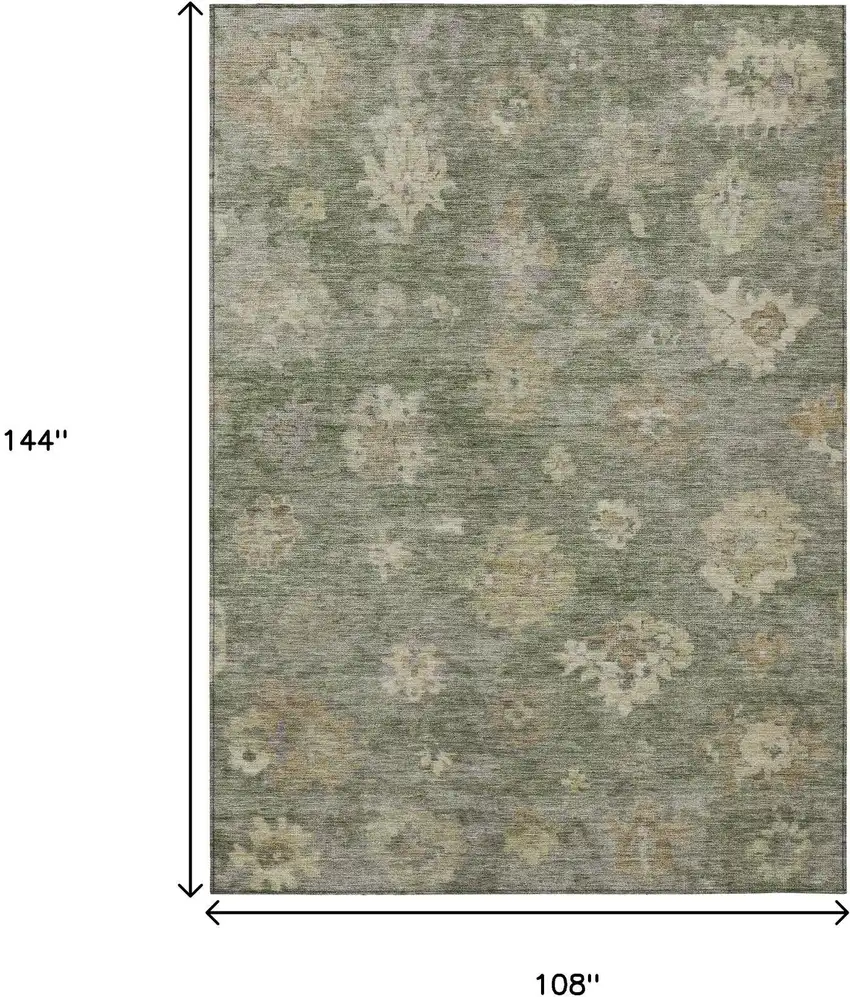 Sage And Beige Floral Washable Indoor Outdoor Area Rug Photo 3