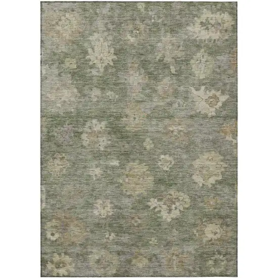 Sage And Beige Floral Washable Indoor Outdoor Area Rug Photo 2