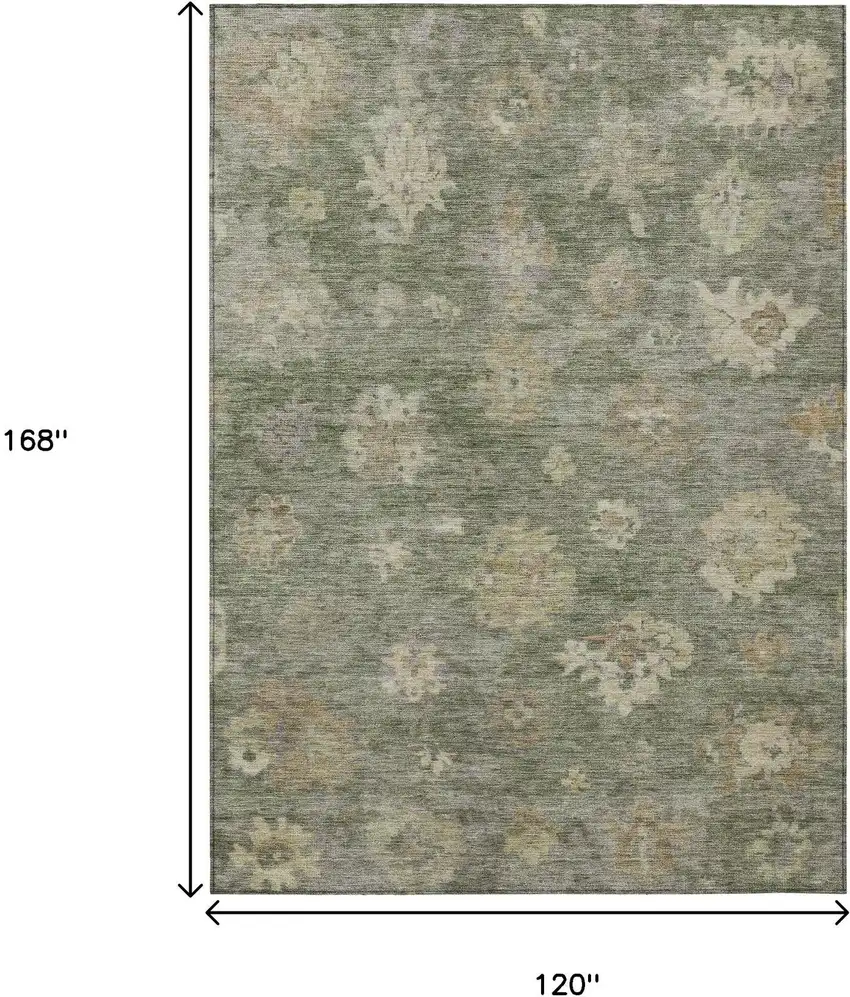 Sage And Beige Floral Washable Indoor Outdoor Area Rug Photo 3