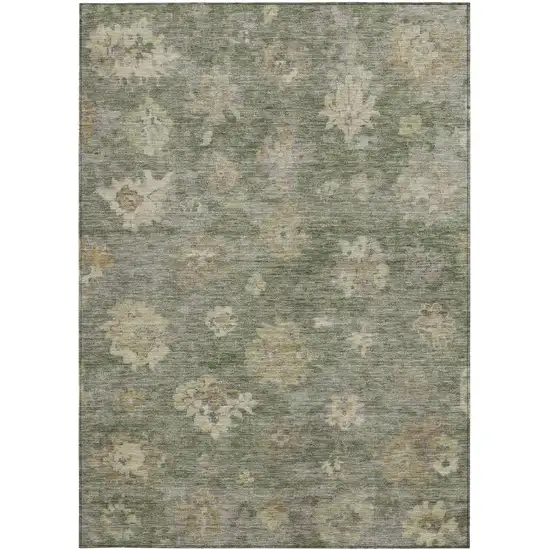 Sage And Beige Floral Washable Indoor Outdoor Area Rug Photo 4