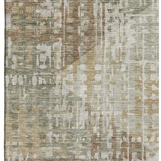 Sage And Beige Geometric Washable Area Rug With UV Protection Photo 4