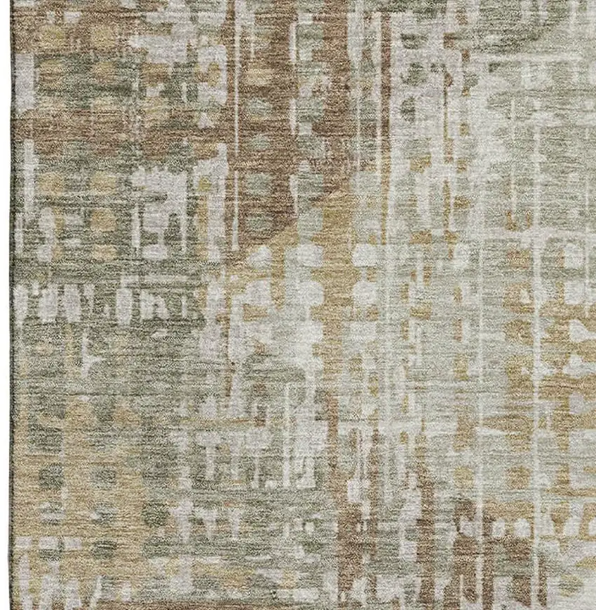 Sage And Beige Geometric Washable Area Rug With UV Protection Photo 4