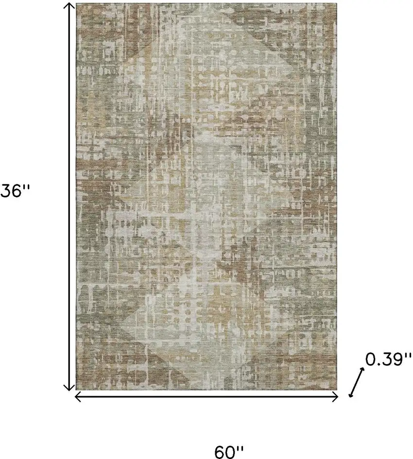 Sage And Beige Geometric Washable Area Rug With UV Protection Photo 9
