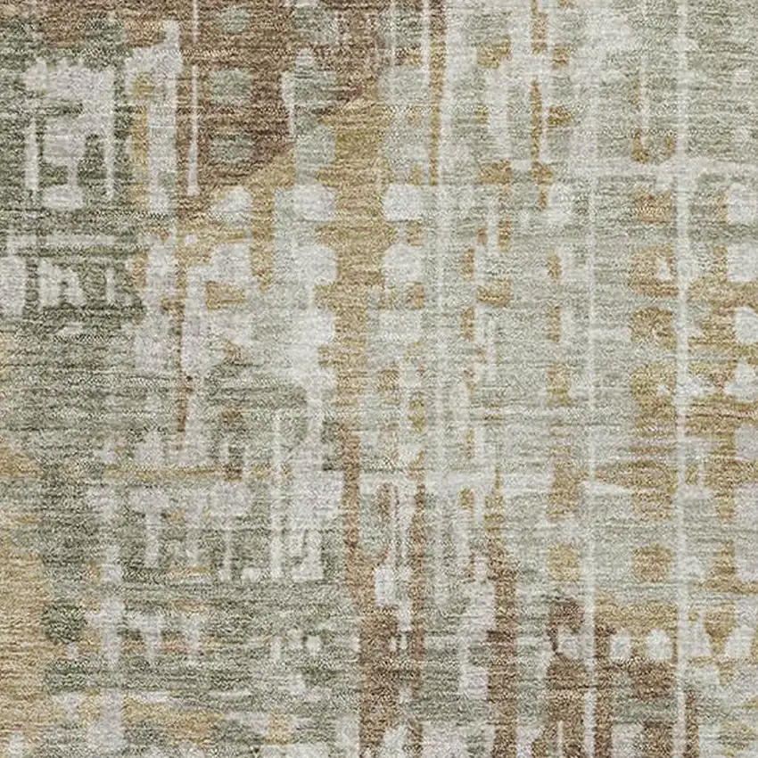 Sage And Beige Geometric Washable Area Rug With UV Protection Photo 3