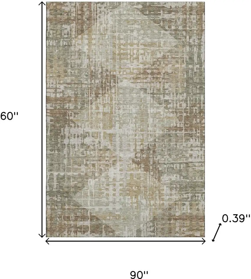 Sage And Beige Geometric Washable Area Rug With UV Protection Photo 9