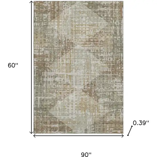 Sage And Beige Geometric Washable Area Rug With UV Protection Photo 9