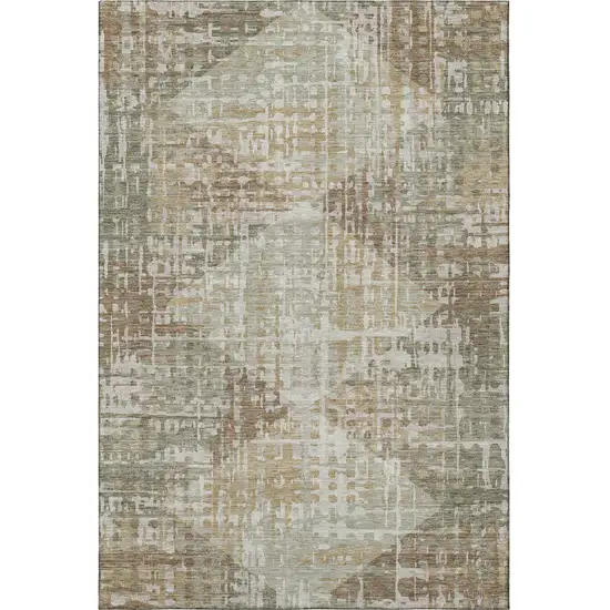 Sage And Beige Geometric Washable Area Rug With UV Protection Photo 4