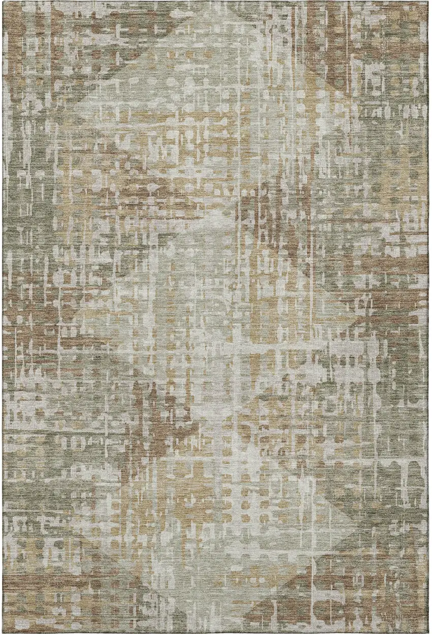 Sage And Beige Geometric Washable Area Rug With UV Protection Photo 4