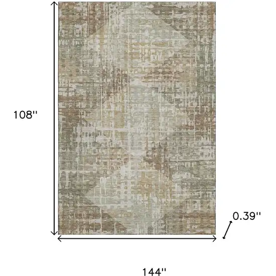 Sage And Beige Geometric Washable Area Rug With UV Protection Photo 9