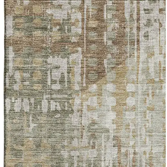 Sage And Beige Geometric Washable Area Rug With UV Protection Photo 3
