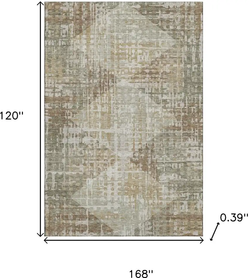Sage And Beige Geometric Washable Area Rug With UV Protection Photo 9