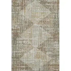 Photo of Sage And Beige Geometric Washable Area Rug With UV Protection