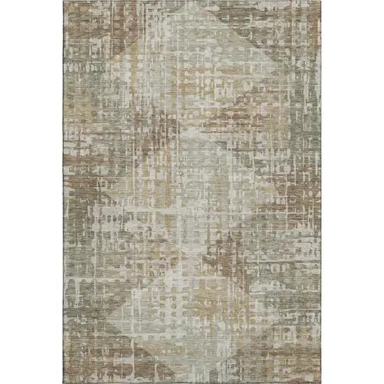 Sage And Beige Geometric Washable Area Rug With UV Protection Photo 1