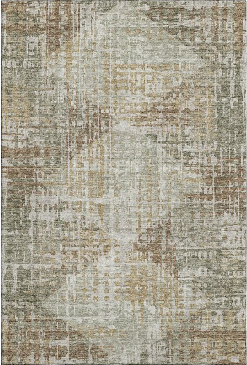 Sage And Beige Geometric Washable Area Rug With UV Protection Photo 1