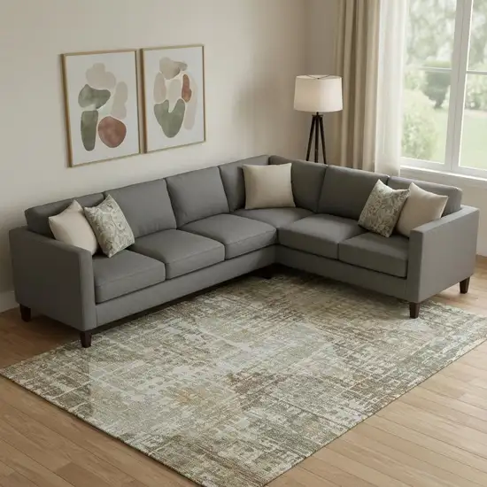 Sage And Beige Geometric Washable Area Rug With UV Protection Photo 2